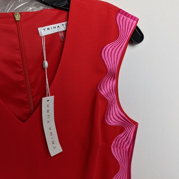New Trina Turk Red Wave Scalloped Dress Size 2 - Picture 5 of 14
